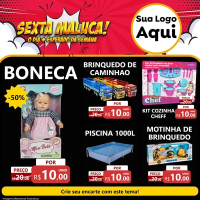 Modelo de Rede Social para Feed Facebook com o tema Sexta Maluca! para Brinquedos