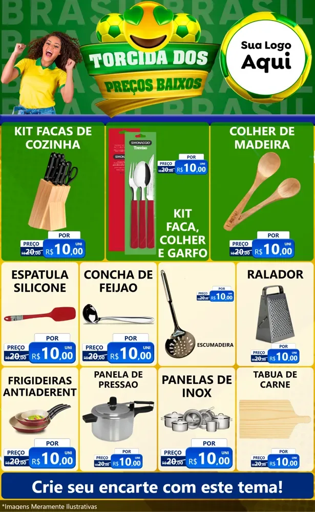 Modelo de Encarte para Encarte Grande com o tema Torcida dos Preços Baixos - Copa para Utilidades Domésticas