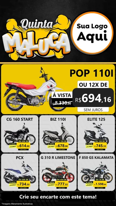 Modelo de Rede Social para Stories com o tema Quinta Maluca para Concessionaria de Motos