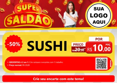 Modelo de Cartaz para Cartaz A4 Horizontal com o tema Super Saldão para Comida japonesa