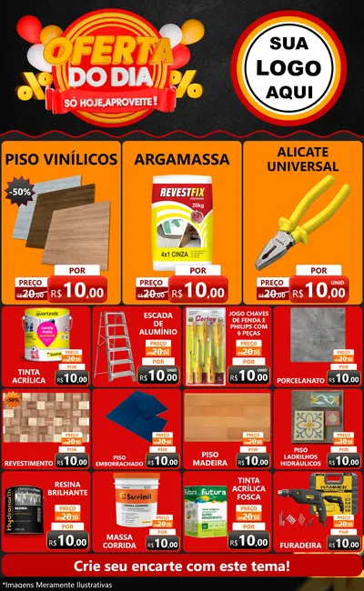 Modelo de Encarte para Encarte Grande com o tema Oferta do Dia - Só hoje, Aproveite! para Material para Construção