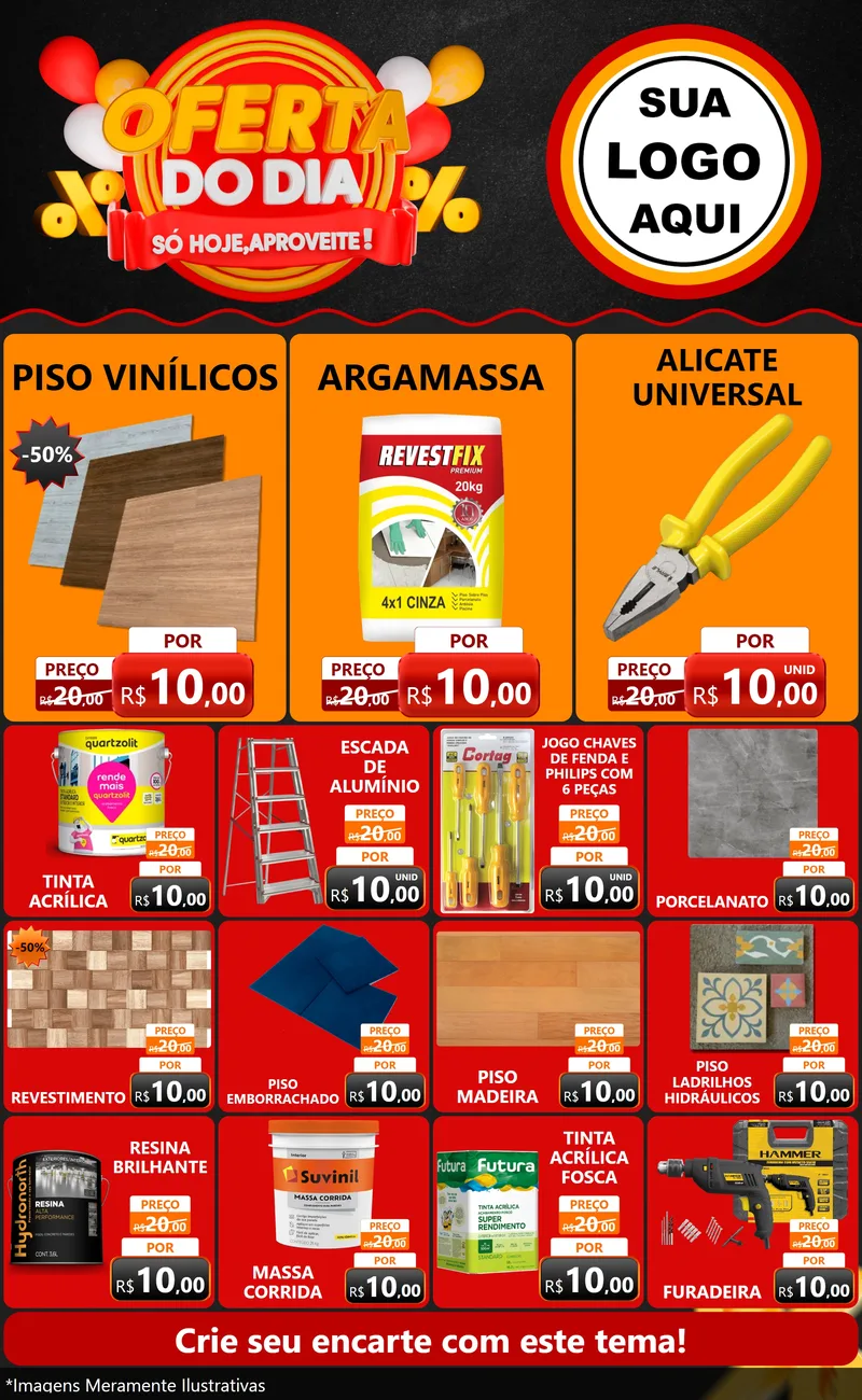 Modelo de Encarte para Encarte Grande com o tema Oferta do Dia - Só hoje, Aproveite! para Material para Construção