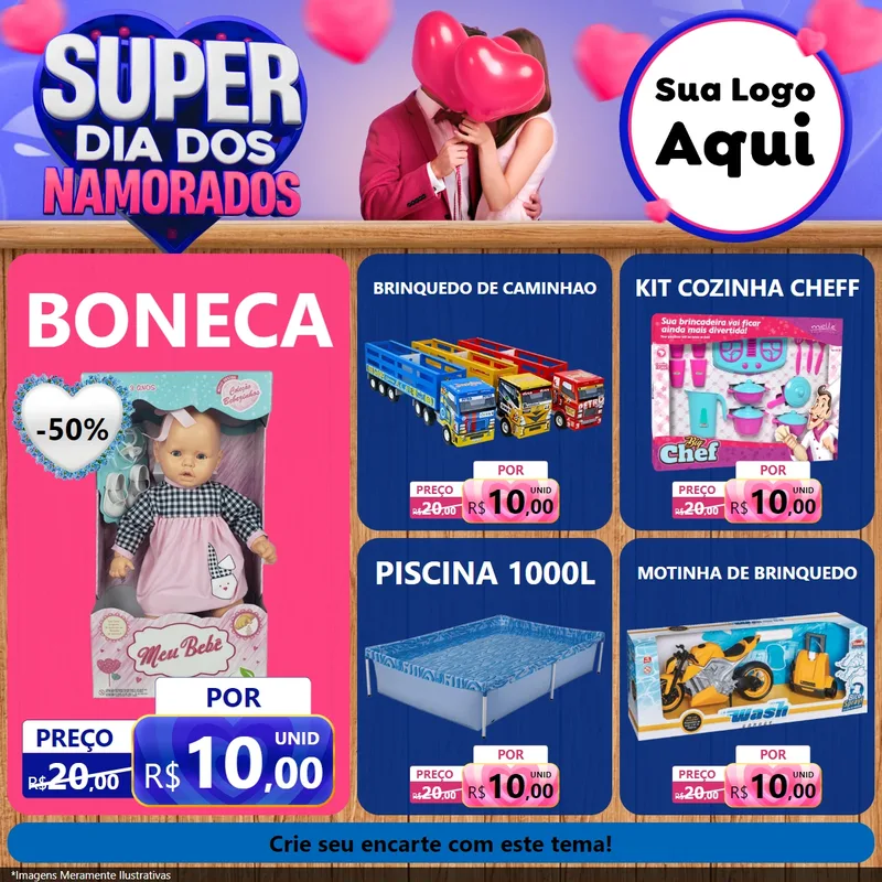 Modelo de Rede Social para Feed Facebook com o tema Super Dia dos Namorados para Brinquedos