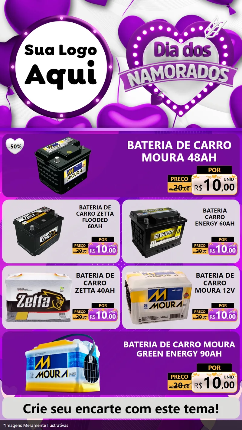 Modelo de TV para TV Vertical com o tema Dia dos Namorados para Baterias Elétricas