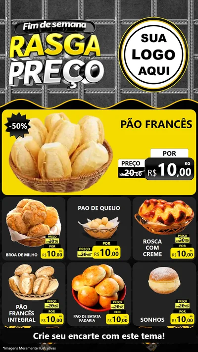 Modelo de Rede Social para Stories com o tema Fim de Semana Rasga Preço para Padaria