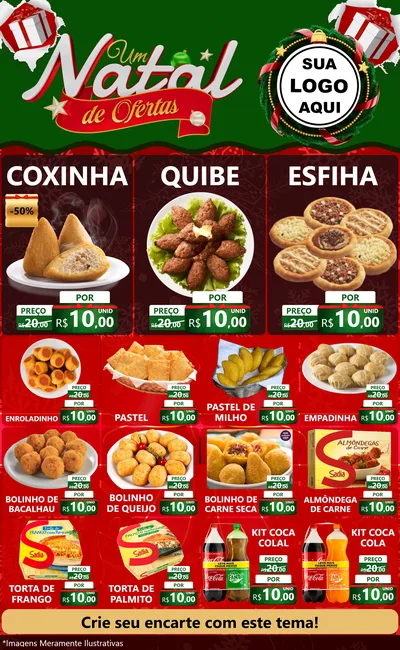 Modelo de Encarte para Encarte Grande com o tema Um Natal de Ofertas para Salgadaria