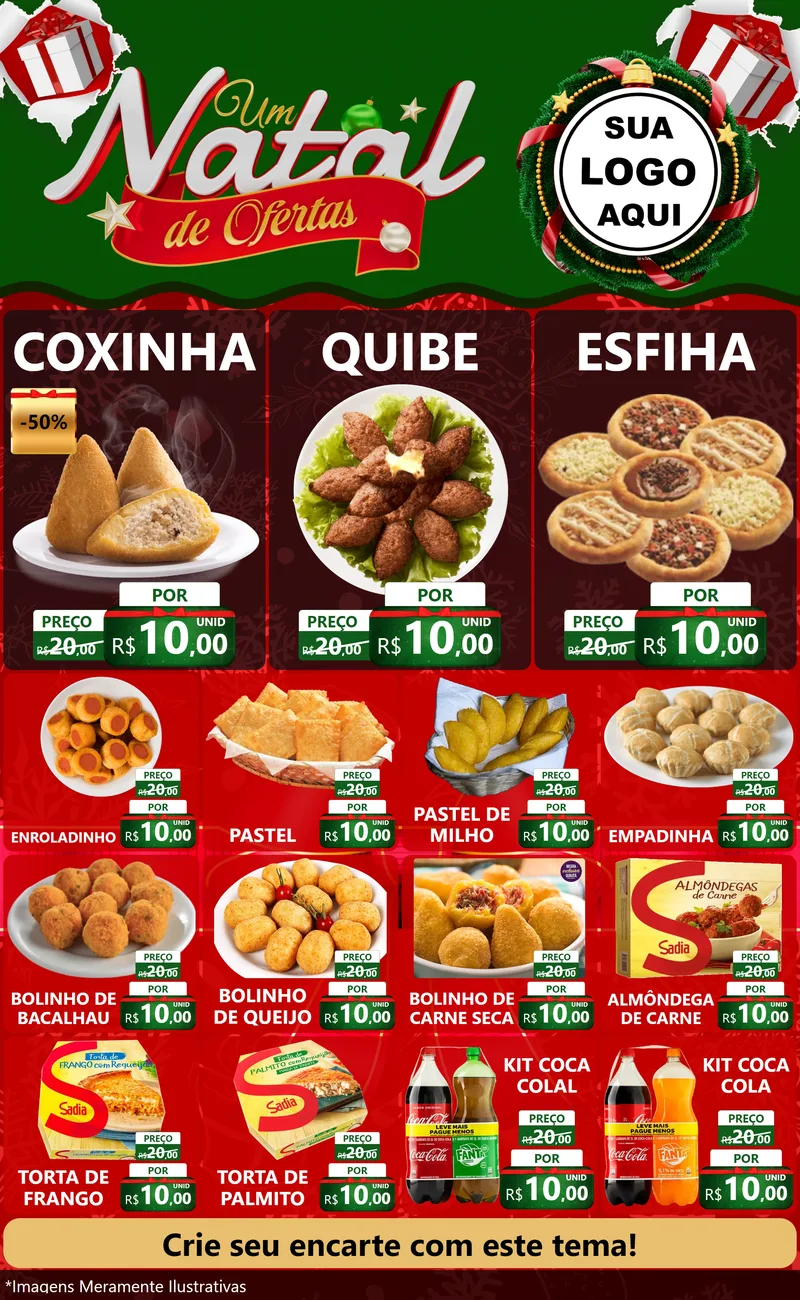 Modelo de Encarte para Encarte Grande com o tema Um Natal de Ofertas para Salgadaria