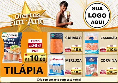 Modelo de Encarte para Encarte A4 Horizontal com o tema Ofertas Fim de Ano para Peixaria