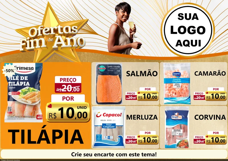 Modelo de Encarte para Encarte A4 Horizontal com o tema Ofertas Fim de Ano para Peixaria