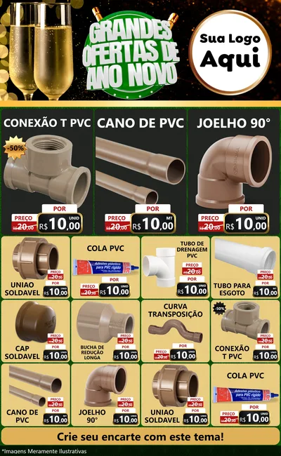 Modelo de Encarte para Encarte Grande com o tema Grandes Ofertas de Ano Novo para Tubos e conexões