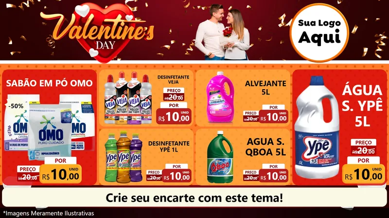 Modelo de TV para TV Horizontal com o tema Valentine's Day para Produtos de Limpeza