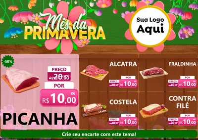 Modelo de Encarte para Encarte A4 Horizontal com o tema Mês da Primavera para Açougue