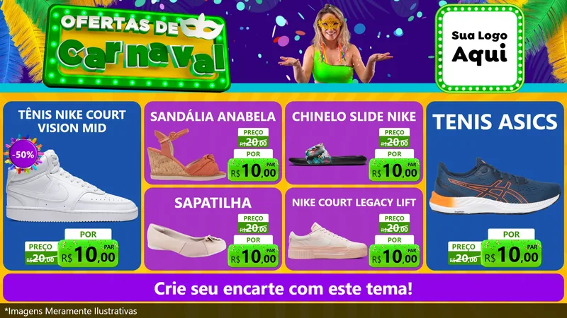 Modelo de TV para TV Horizontal com o tema Ofertas de Carnaval para Calçados