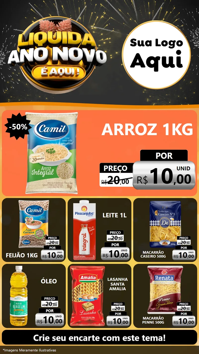 Modelo de Rede Social para Stories com o tema Liquida Ano Novo É Aqui! para Supermercado