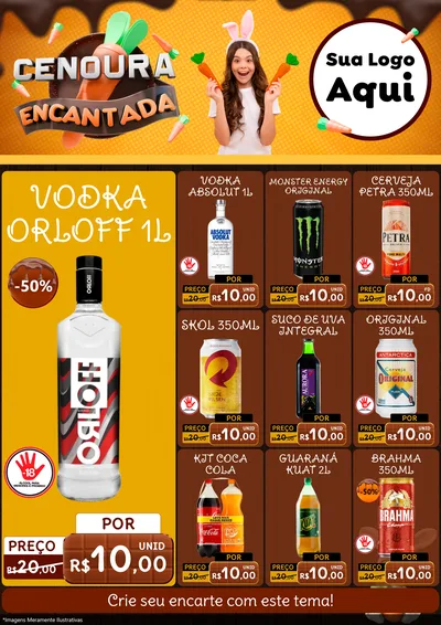 Modelo de Encarte para Encarte A4 Vertical com o tema Cenoura Encantada - Páscoa para Distribuidora de bebidas