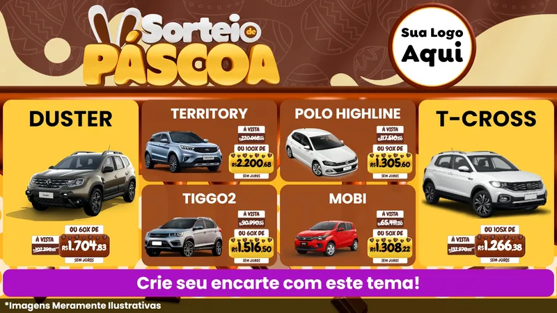 Modelo de TV para TV Horizontal com o tema Sorteio de Páscoa para Concessionaria de Carros