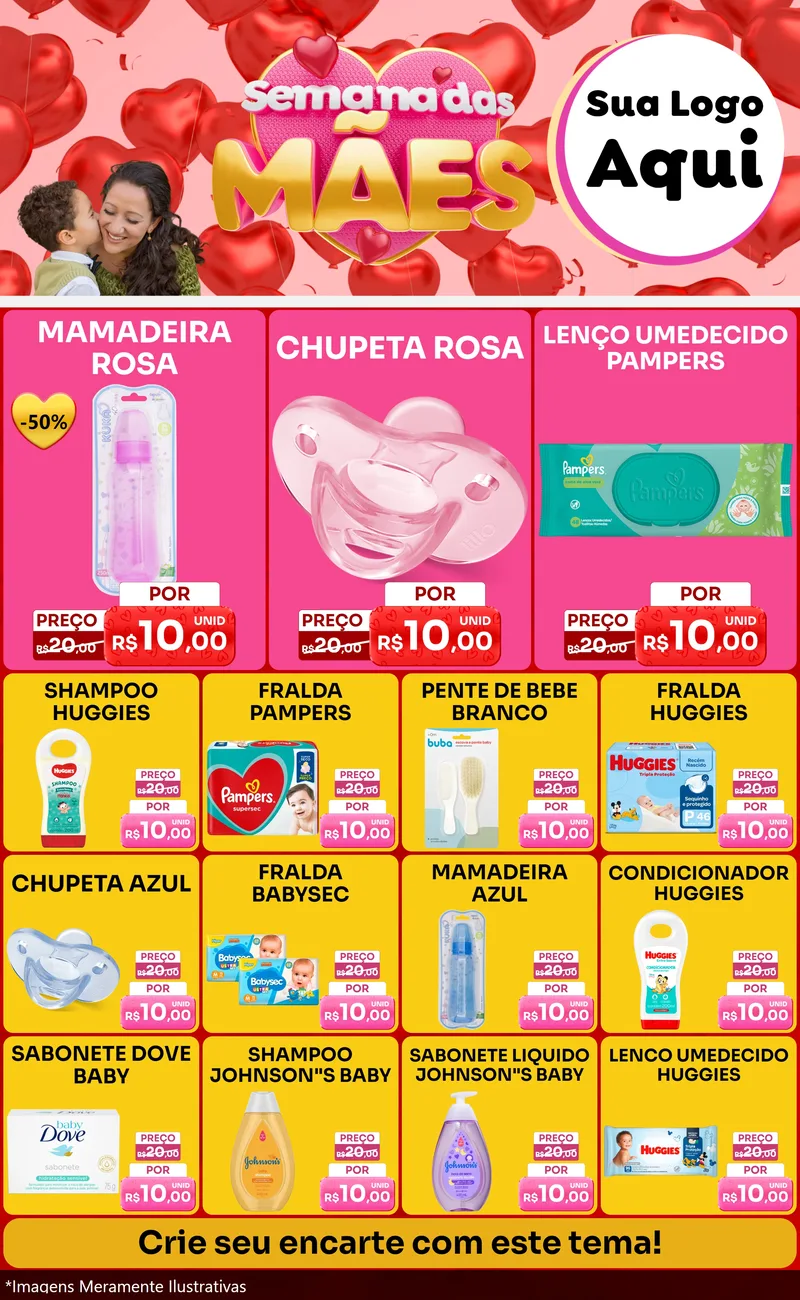 Modelo de Encarte para Encarte Grande com o tema Semana Das Mães para Bebês