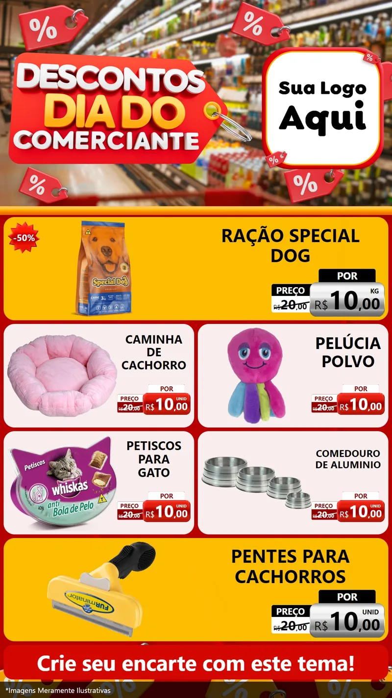 Modelo de TV para TV Vertical com o tema Descontos Dia do Comerciante para Pet Shop