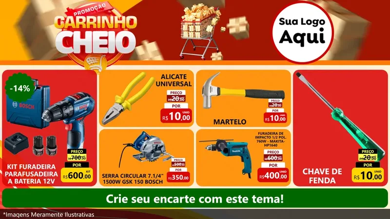 Modelo de TV para TV Horizontal com o tema Promoção carrinho cheio para Maquinas e Ferramentas