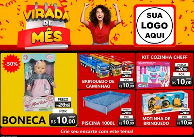 Modelo de Encarte para Encarte A4 Horizontal com o tema Virada de Mês para Brinquedos