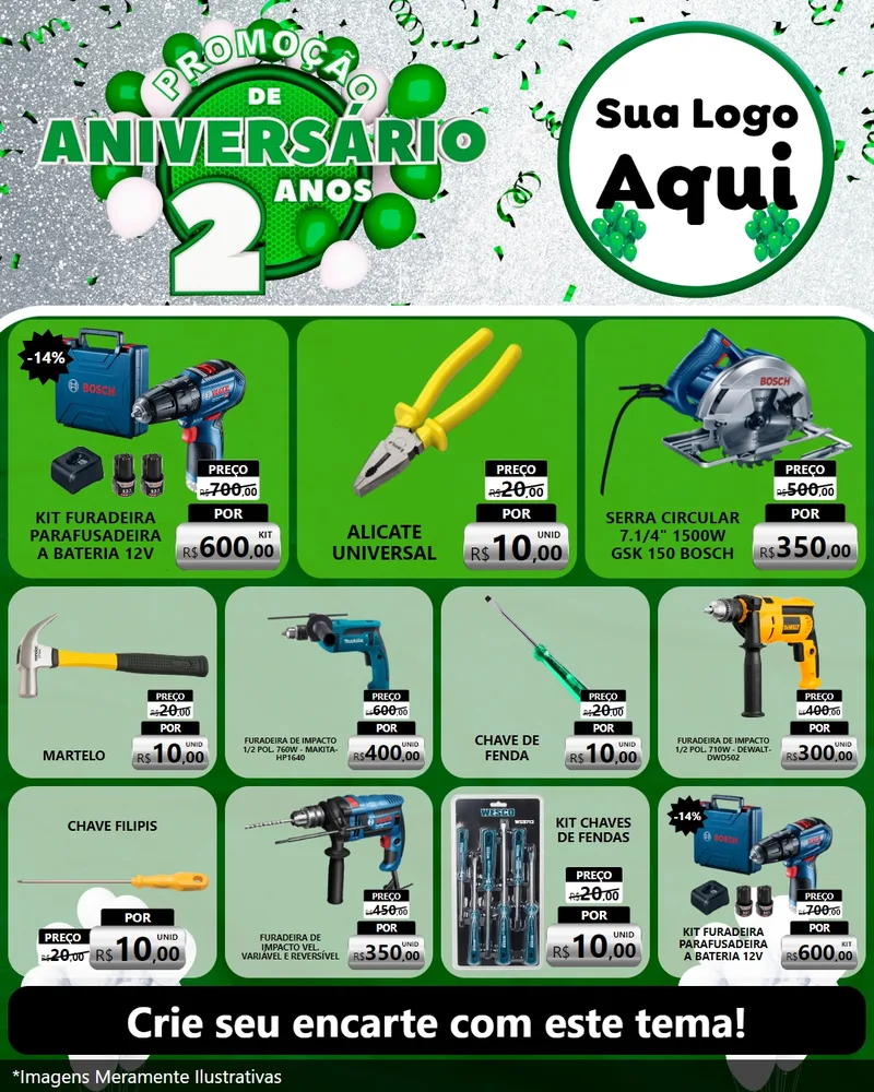 Modelo de Rede Social para Feed Instagram com o tema Promoção de Aniversário - 2 Anos para Maquinas e Ferramentas