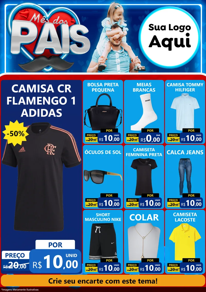 Modelo de Encarte para Encarte A4 Vertical com o tema Mês Dos Pais para Roupas e acessórios