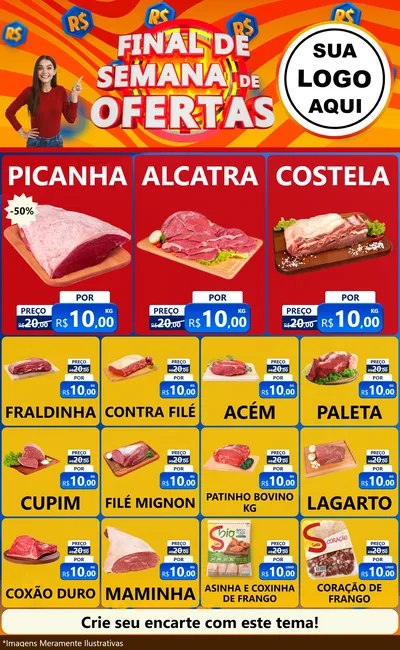Modelo de Encarte para Encarte Grande com o tema Final de Semana de Ofertas para Açougue
