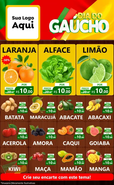 Modelo de Encarte para Encarte Grande com o tema Dia do Gaúcho para Hortifrúti