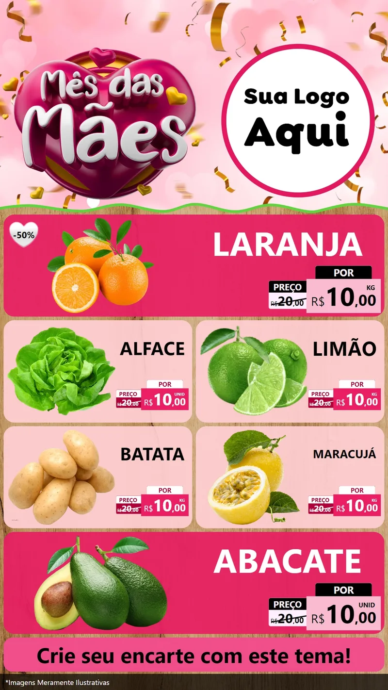 Modelo de TV para TV Vertical com o tema Mês das Mães para Hortifrúti