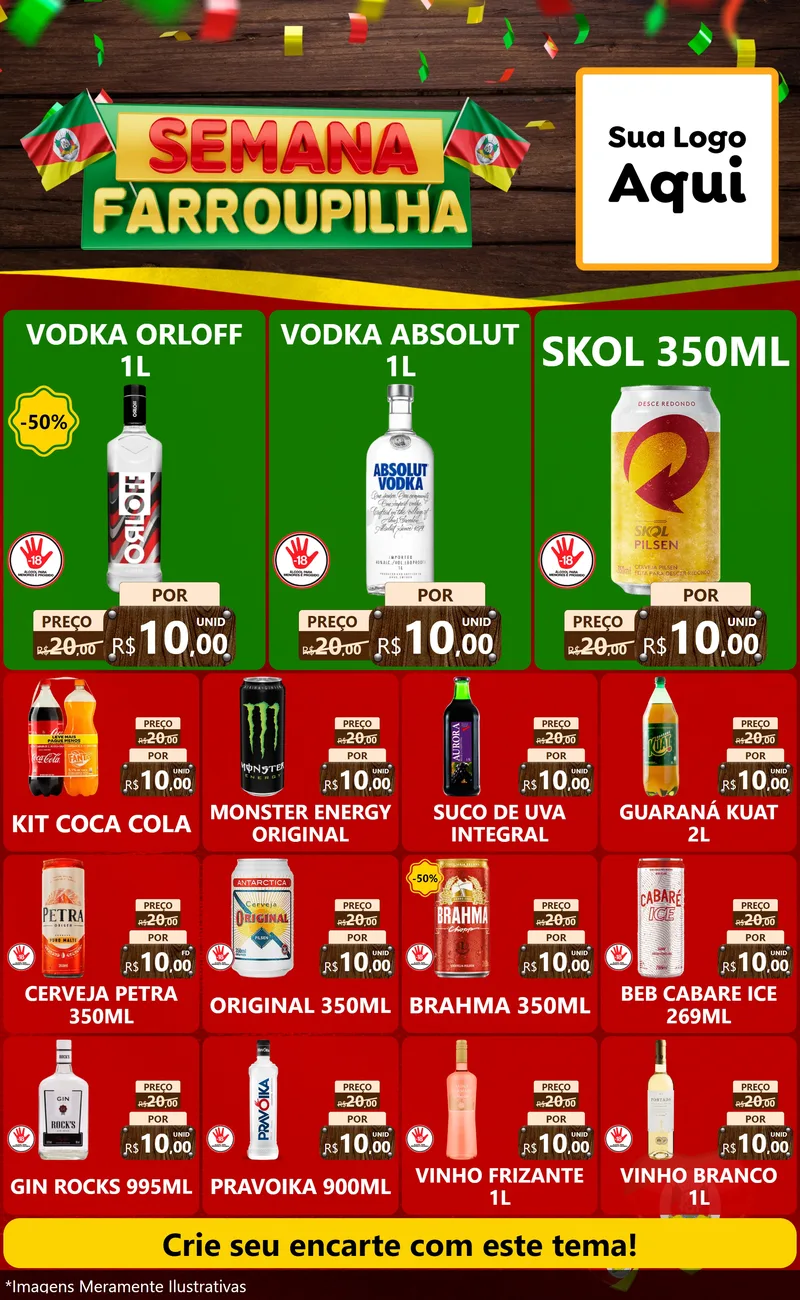 Modelo de Encarte para Encarte Grande com o tema Semana Farroupilha para Distribuidora de bebidas