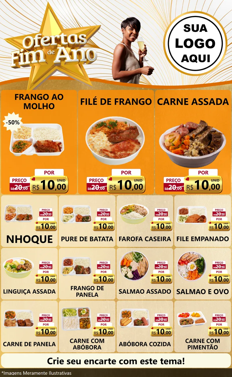 Modelo de Encarte para Encarte Grande com o tema Ofertas Fim de Ano para Restaurante