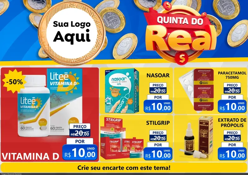 Modelo de Encarte para Encarte A4 Horizontal com o tema Quinta do Real para Farmácia