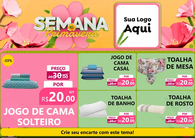 Modelo de Encarte para Encarte A4 Horizontal com o tema Semana da Primavera para Cama, Mesa e Banho