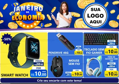 Modelo de Encarte para Encarte A4 Horizontal com o tema Janeiro da Economia para Informática