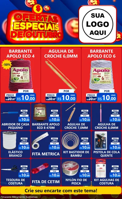 Modelo de Encarte para Encarte Grande com o tema Ofertas Especiais de Outubro para Armarinho e Aviamentos