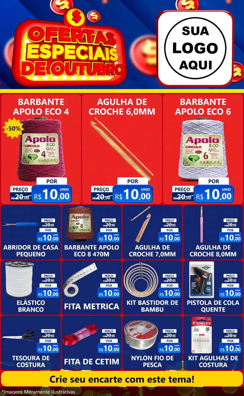 Modelo de Encarte para Encarte Grande com o tema Ofertas Especiais de Outubro para Armarinho e Aviamentos
