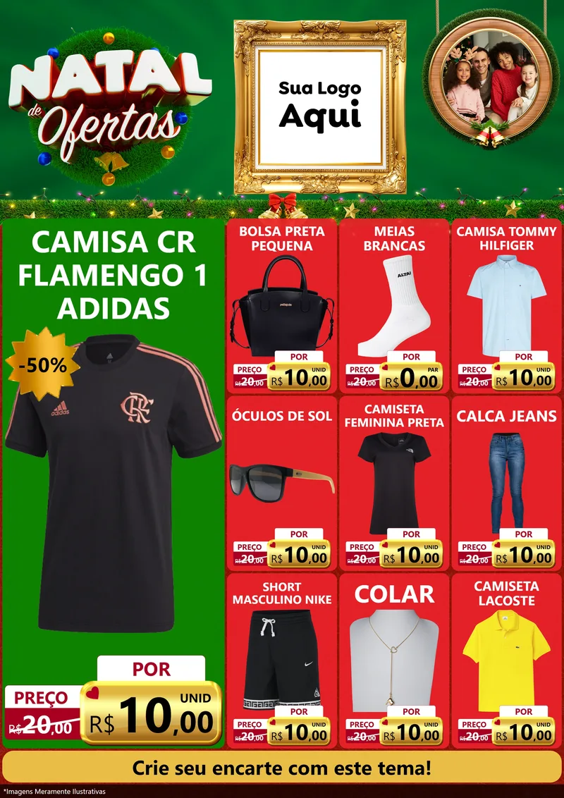 Modelo de Encarte para Encarte A4 Vertical com o tema Natal de Ofertas para Roupas e acessórios