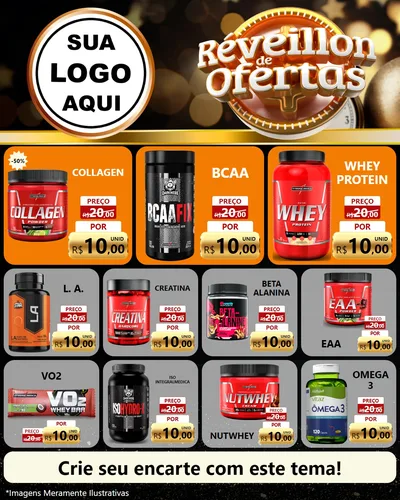 Modelo de Rede Social para Feed Instagram com o tema Réveillon de Ofertas para Suplementos alimentares