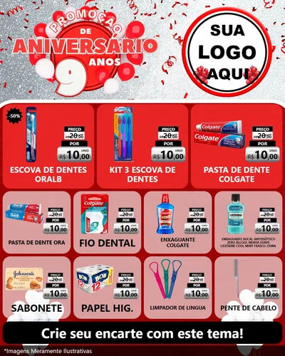 Modelo de Rede Social para Feed Instagram com o tema Promoção de Aniversário - 9 Anos para Higiene Pessoal