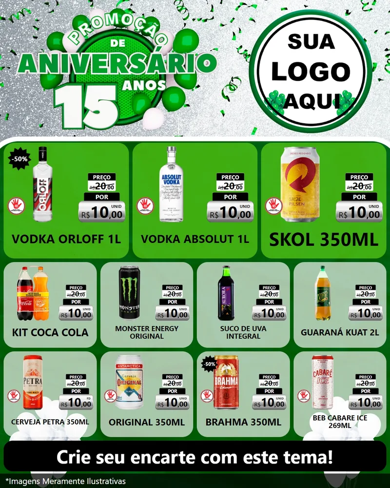 Modelo de Rede Social para Feed Instagram com o tema Promoção de Aniversário - 15 Anos para Distribuidora de bebidas