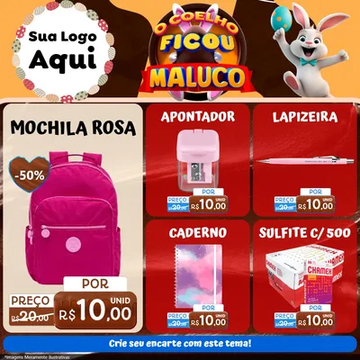 Modelo de Rede Social para Feed Facebook com o tema O Coelho Ficou Maluco - Páscoa para Papelaria