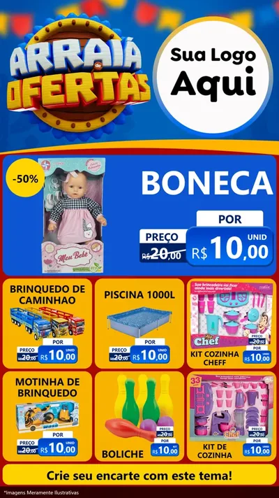 Modelo de Rede Social para Stories com o tema Arraiá de Ofertas - Junina para Brinquedos