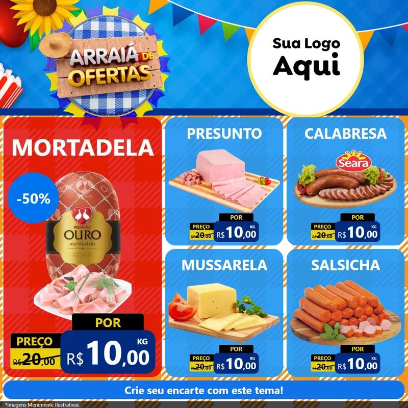 Modelo de Rede Social para Feed Facebook com o tema Arraiá de Ofertas para Frios e Laticínios