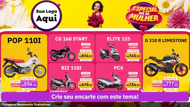 Modelo de TV para TV Horizontal com o tema Especial Dia da Mulher para Concessionaria de Motos