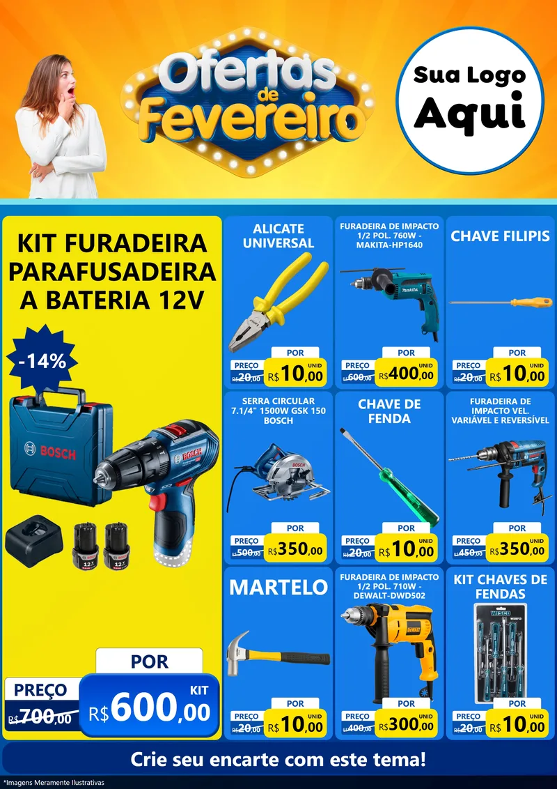 Modelo de Encarte para Encarte A4 Vertical com o tema Ofertas de Fevereiro para Maquinas e Ferramentas