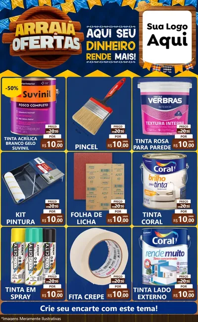 Modelo de Encarte para Encarte Grande com o tema Arraiá de Ofertas - Junina para Tintas e Ferramentas