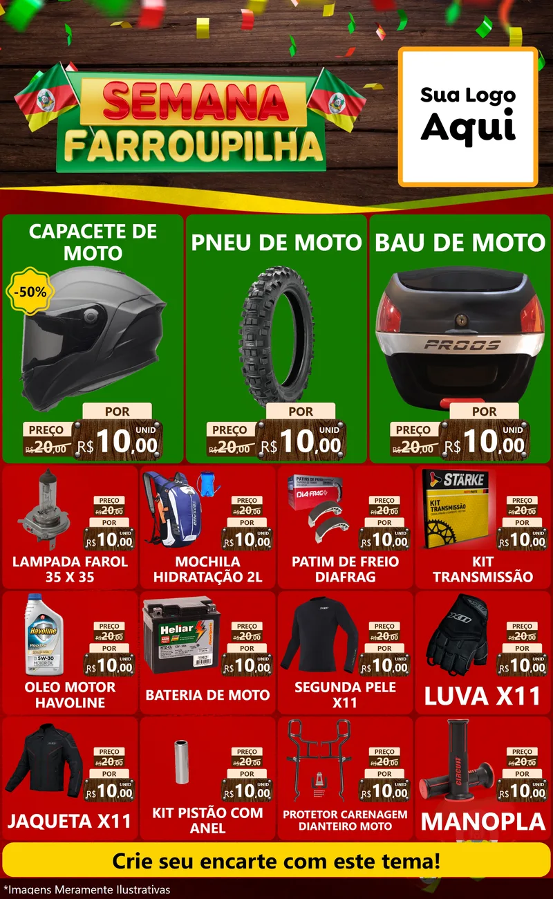 Modelo de Encarte para Encarte Grande com o tema Semana Farroupilha para Moto peças