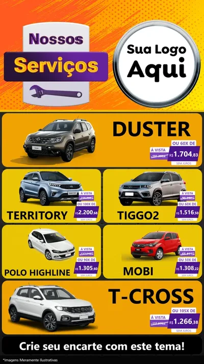 Modelo de TV para TV Vertical com o tema Nossos Serviços para Concessionaria de Carros