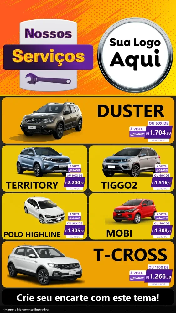 Modelo de TV para TV Vertical com o tema Nossos Serviços para Concessionaria de Carros