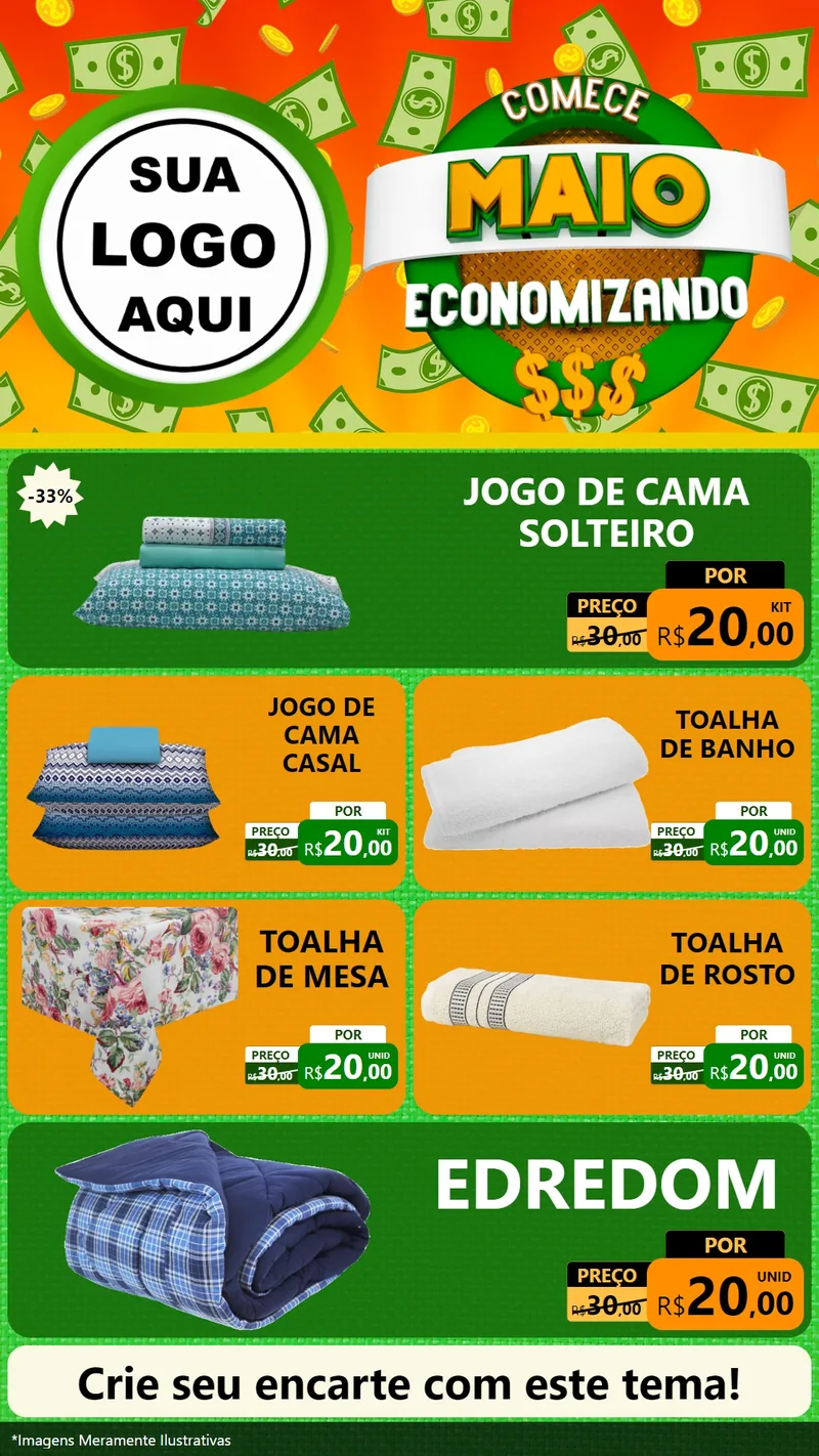 Modelo de TV para TV Vertical com o tema Comece Maio Economizando para Cama, Mesa e Banho